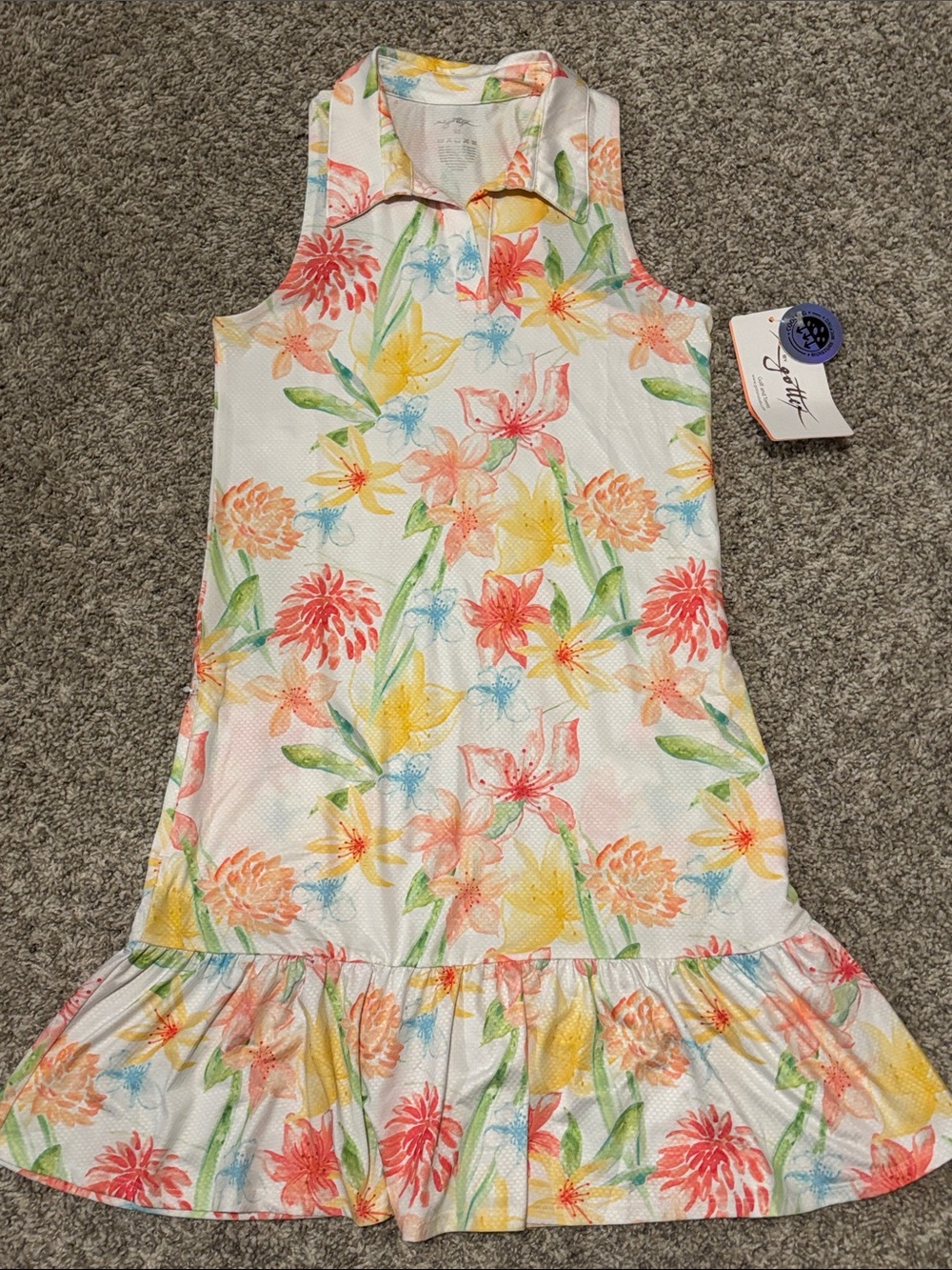 NWT GOTTEX Lily Floral Printed Sleeveless Golf & Tennis Ruffle Hem Dress XS